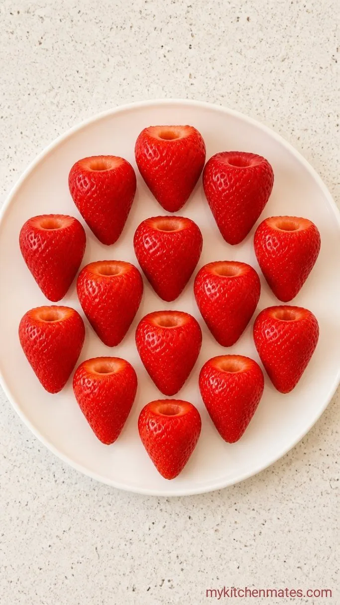 4-Ingredient Cream Cheese Stuffed Strawberries Step 1: Hull the Strawberries