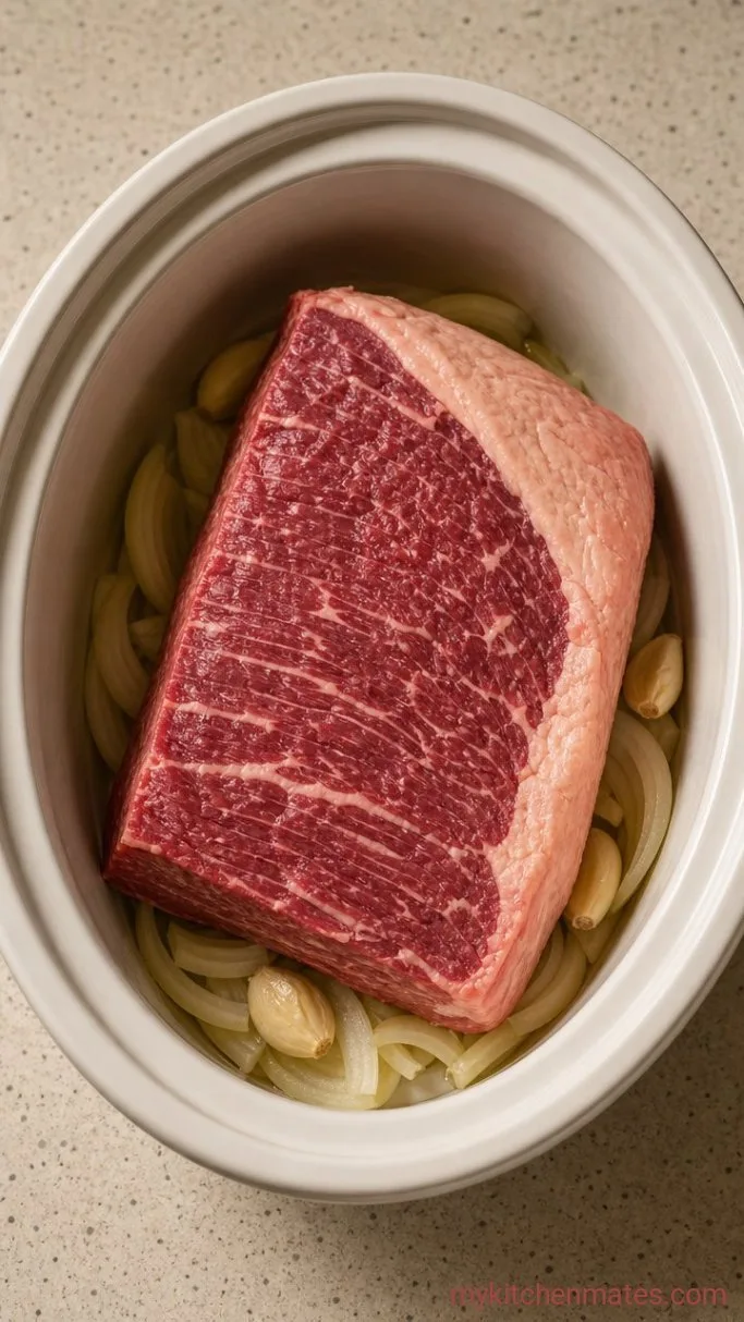 Step 1: Layer the Aromatics and Brisket