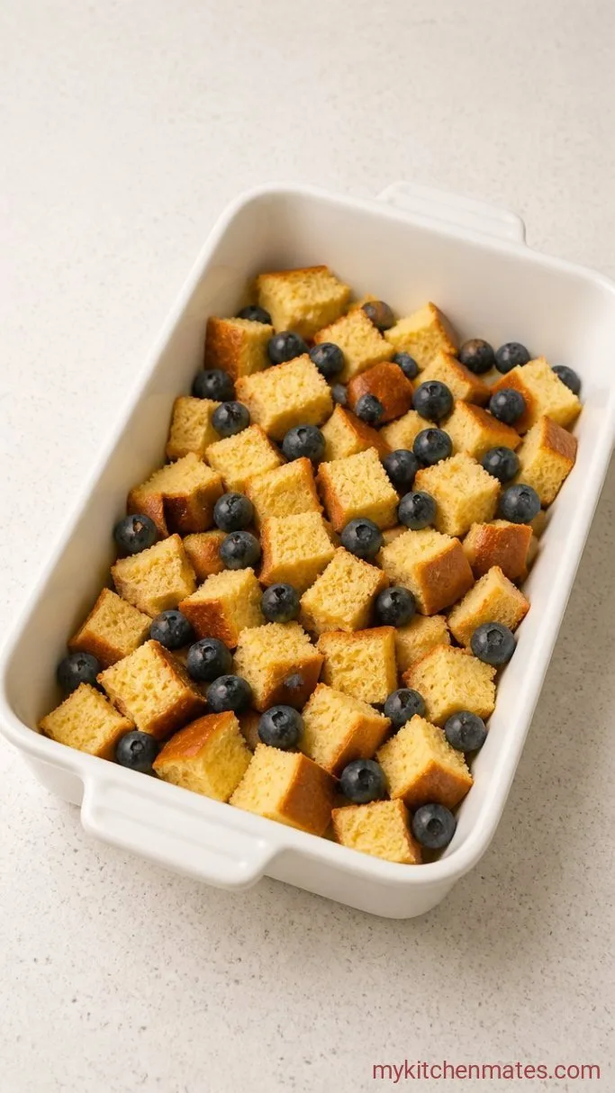 Step 1: Layer the Bread and Blueberries