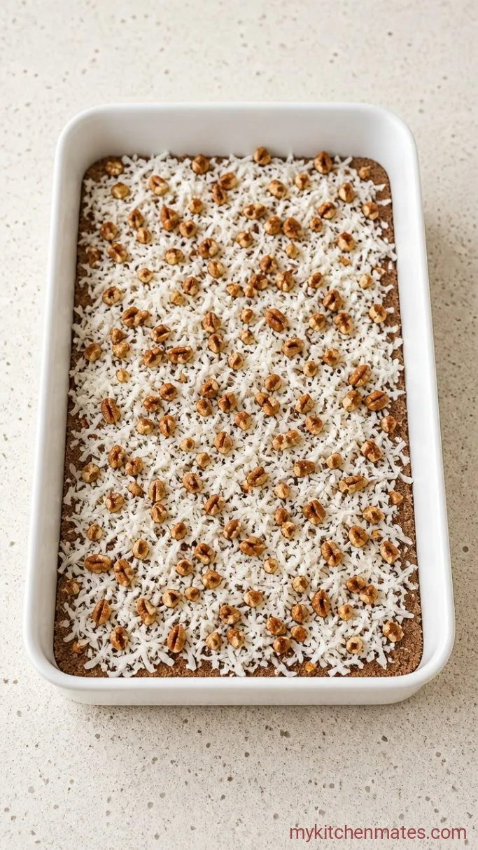 Easy German Chocolate Dump Cake (No Mixer Needed) Step 1: Layer the Cake Mix and Toppings