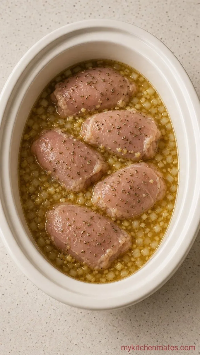 Step 1: Layer the Chicken and Aromatics