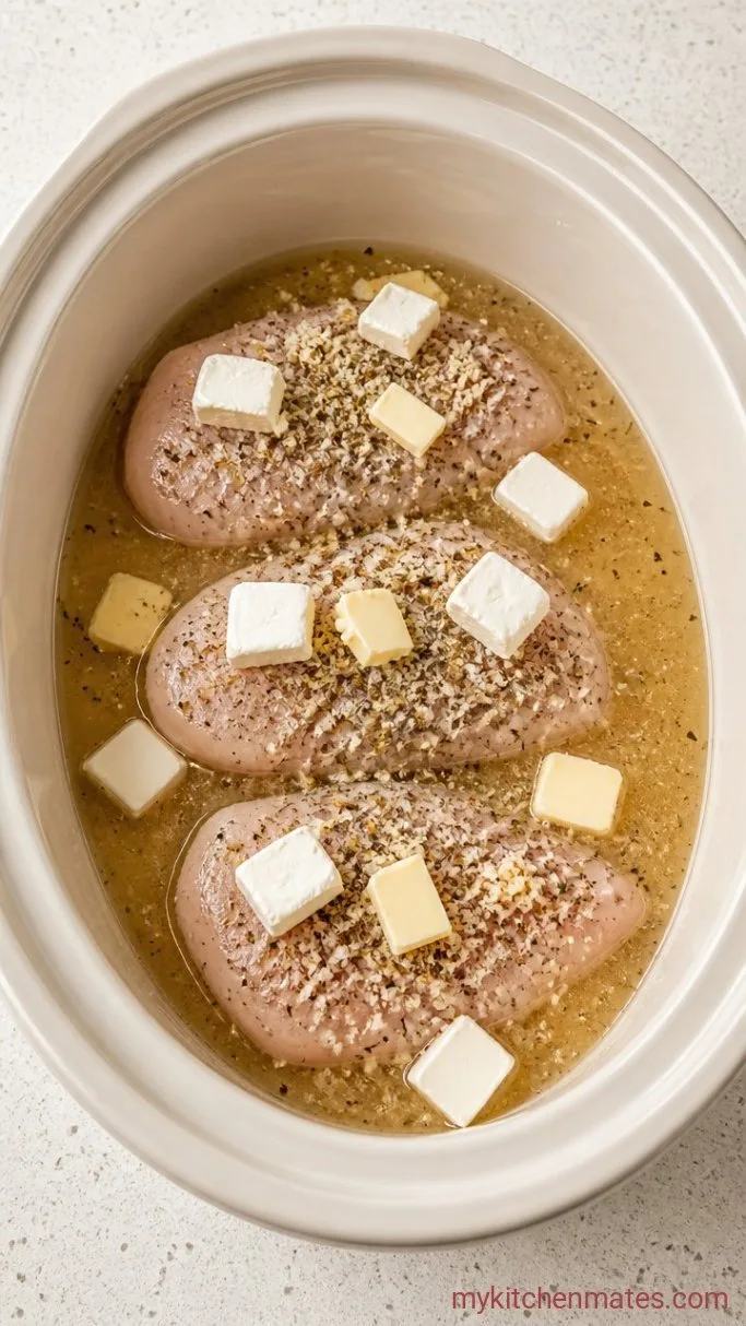 Step 1: Layer the Chicken and Seasonings