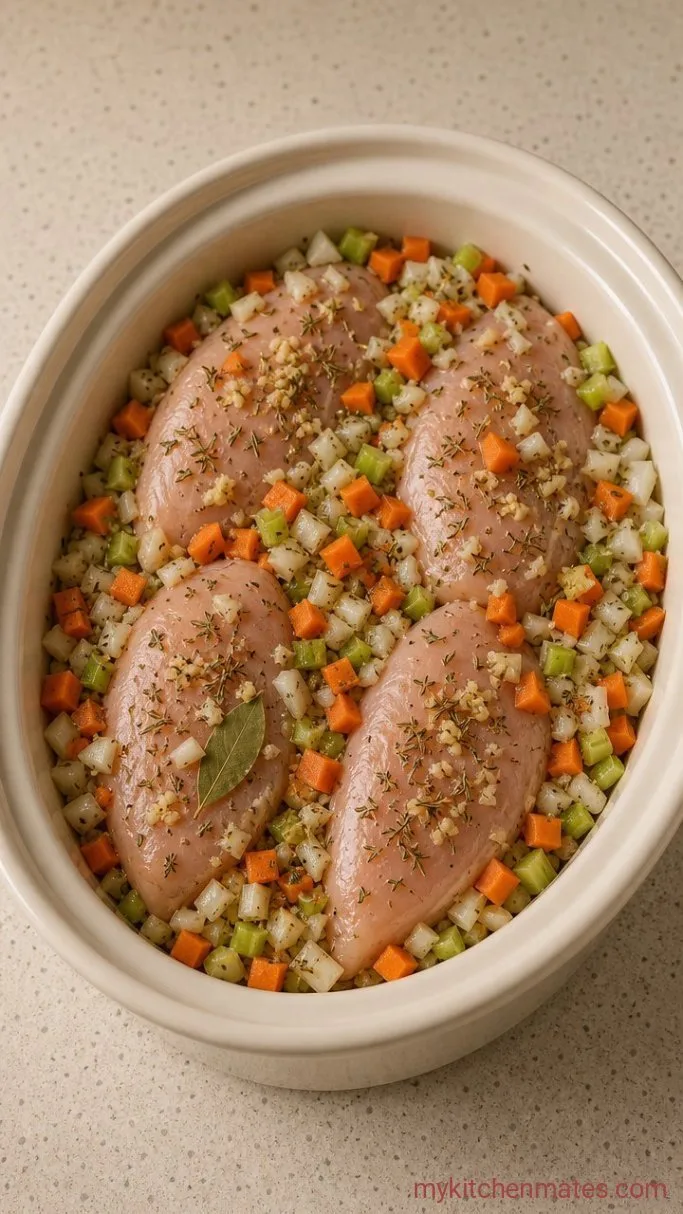 Step 1: Layer the Chicken and Veggies