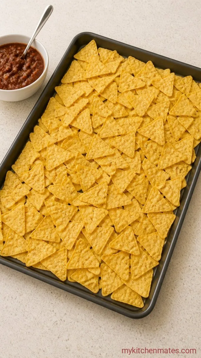 Step 1: Layer the Chips and Warm the Chili