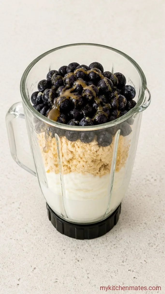 5-Minute Blueberry Protein Shake Step 1: Layer the Ingredients