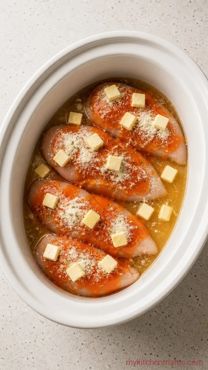 5-Ingredient Crockpot Buffalo Shredded Chicken Step 1: Load the Slow Cooker