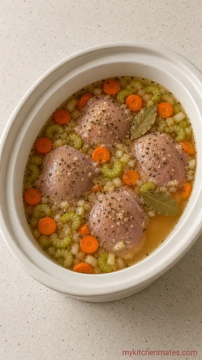 Easy Crockpot Chicken Noodle Soup Step 1: Load the Slow Cooker