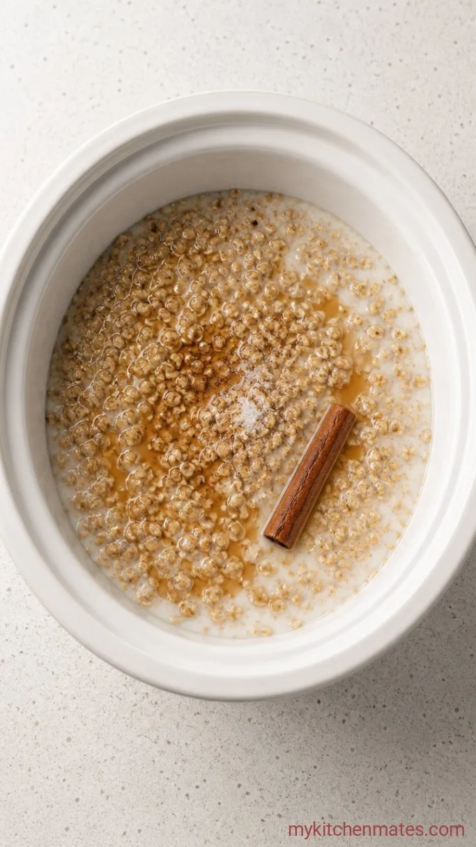 Crockpot Overnight Oatmeal (Steel-Cut, No Morning Work) Step 1: Load the Slow Cooker