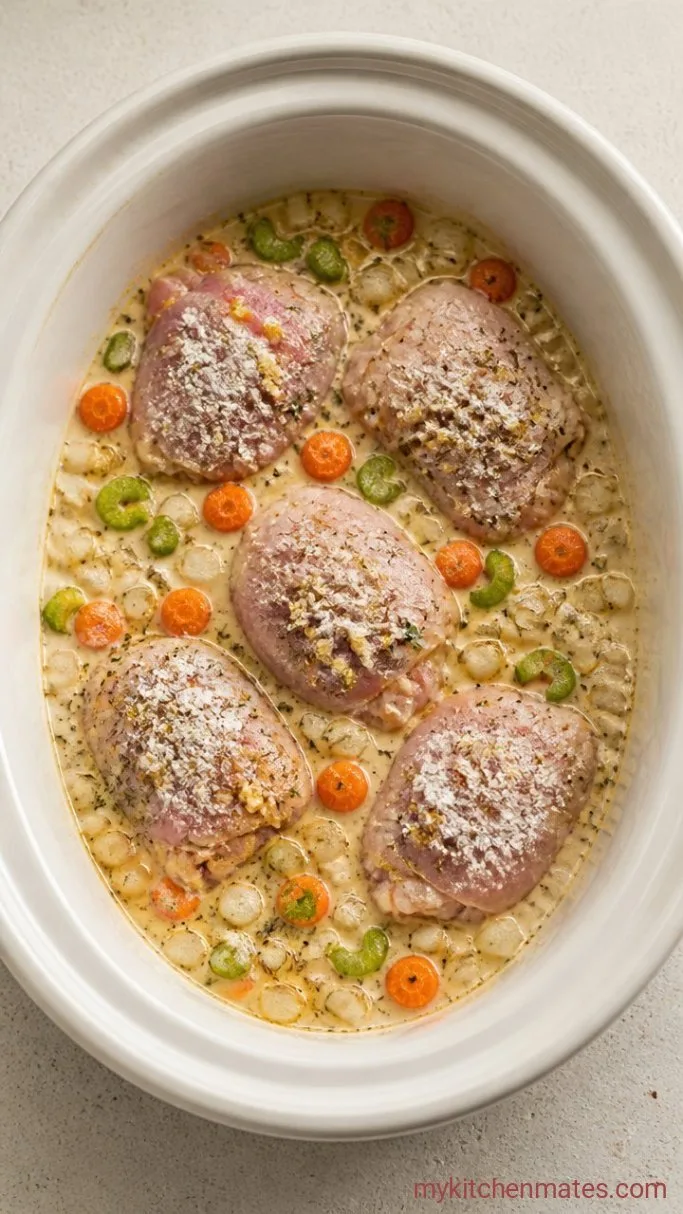 Creamy Crock Pot Chicken and Dumplings Step 1: Load the Slow Cooker