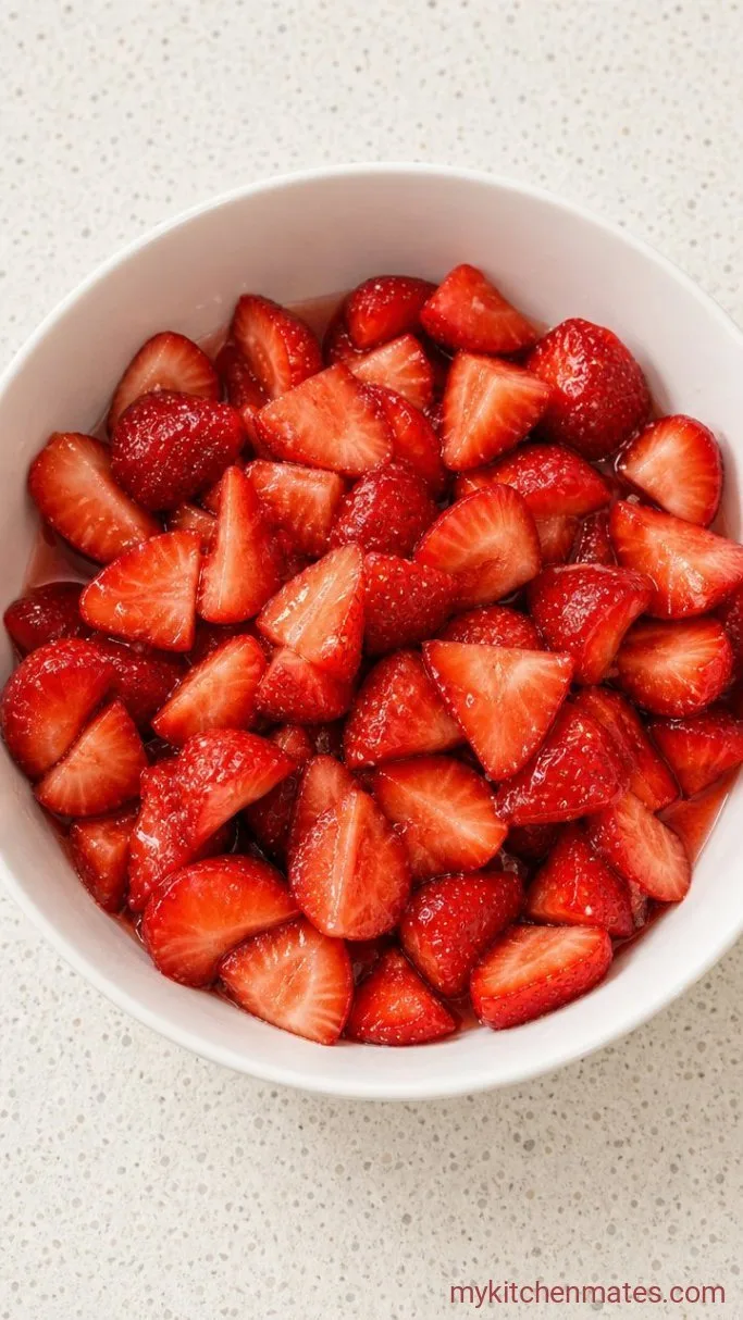 Strawberry Shortcake Cake Step 1: Macerate the Strawberries