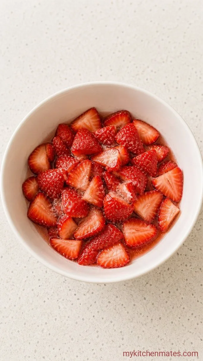 5-Ingredient Strawberry Angel Food Cake Dessert Step 1: Macerate the Strawberries