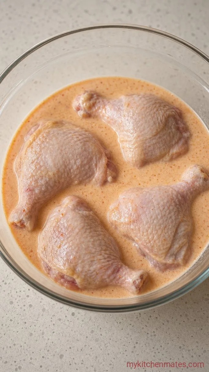 Crispy Spicy Fried Chicken (No Deep Fryer Needed) Step 1: Marinate the Chicken