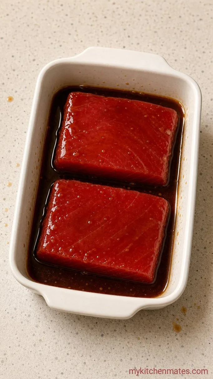 Juicy Air Fryer Tuna Steaks (12 Minutes) Step 1: Marinate the Tuna