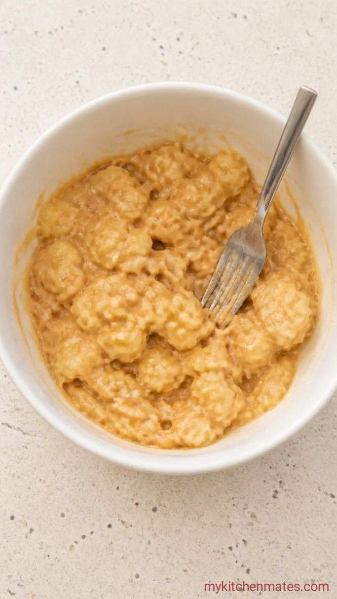 No-Bake Banana Bread Protein Balls Step 1: Mash the Banana and Nut Butter