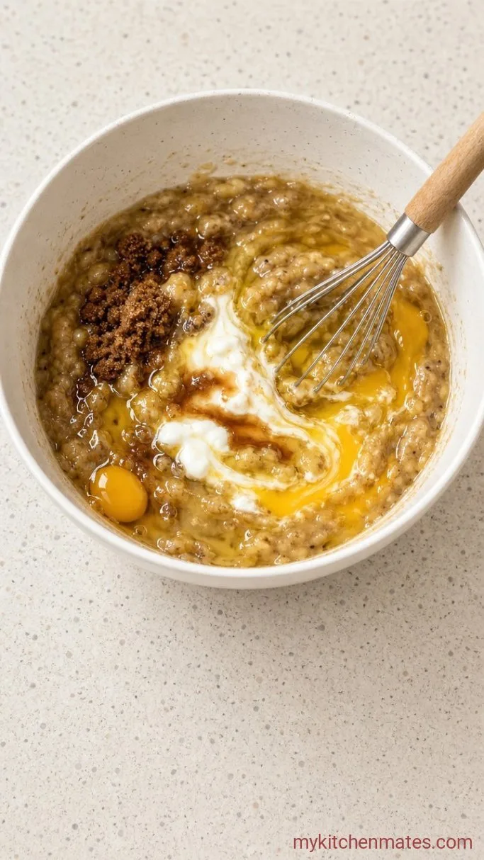 One-Bowl Whole Wheat Banana Bread Step 1: Mash the Bananas and Mix Wet Ingredients
