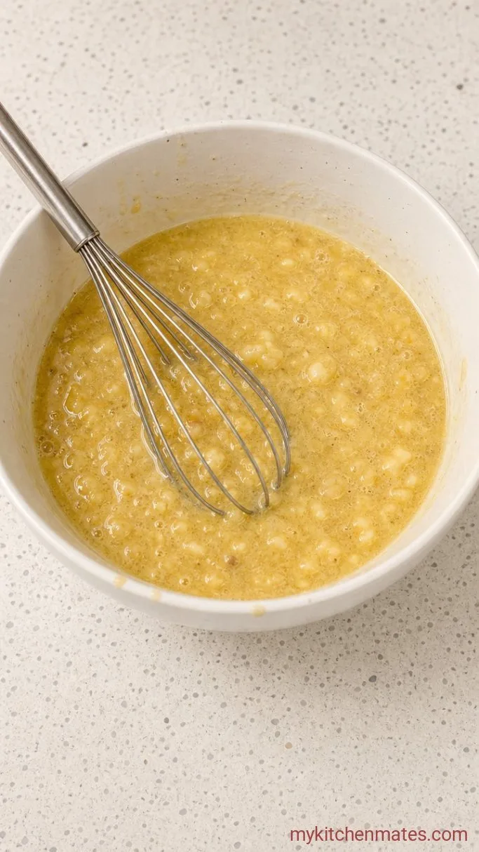 Moist Banana Bread Cupcakes in 30 Minutes Step 1: Mash the Bananas and Whisk in the Wet Ingredients