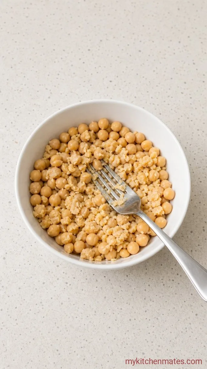 10-Minute Vegan "Tuna" Salad with Chickpeas Step 1: Mash the Chickpeas