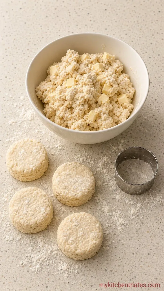 Crispy Chicken Biscuit with Warm Honey Butter Step 1: Mix and Shape the Biscuit Dough