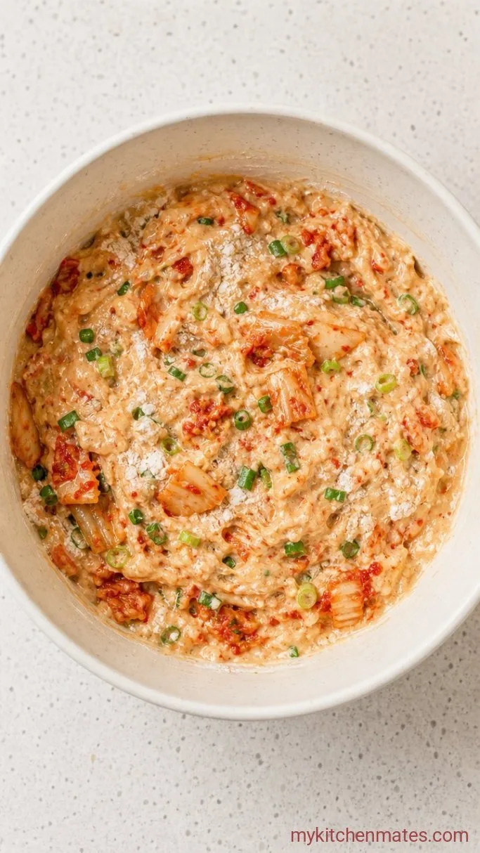 Crispy Kimchi Pancakes Ready in 20 Minutes Step 1: Mix the Batter