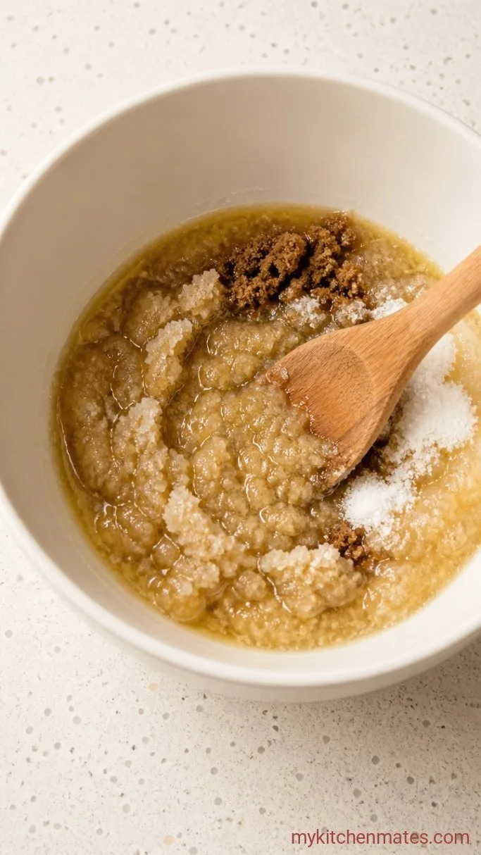 One-Bowl Soft Oatmeal Cookie Bars Step 1: Mix the Butter and Sugars