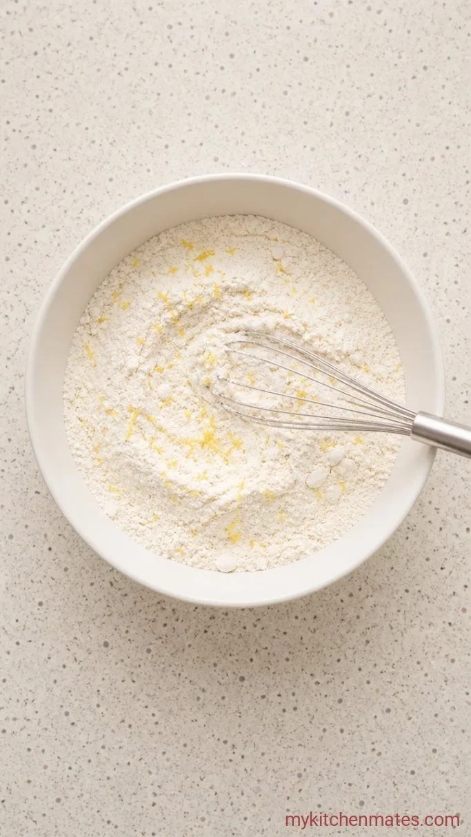 Moist Lemon Mascarpone Cake with Lemon Glaze Step 1: Mix the Dry Ingredients and Lemon Sugar