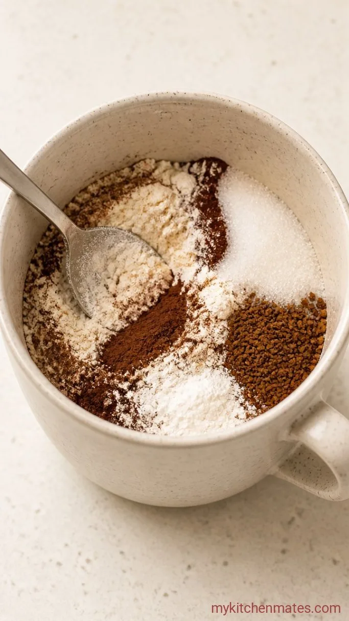 3-Minute Coffee Mug Cake Step 1: Mix the Dry Ingredients in a Mug
