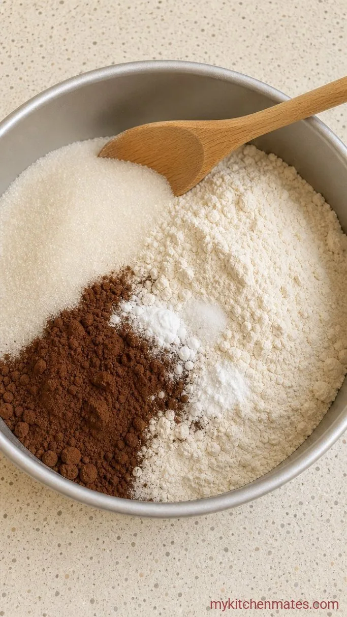 Fudgy One-Bowl Vegan Chocolate Cake Step 1: Mix the Dry Ingredients