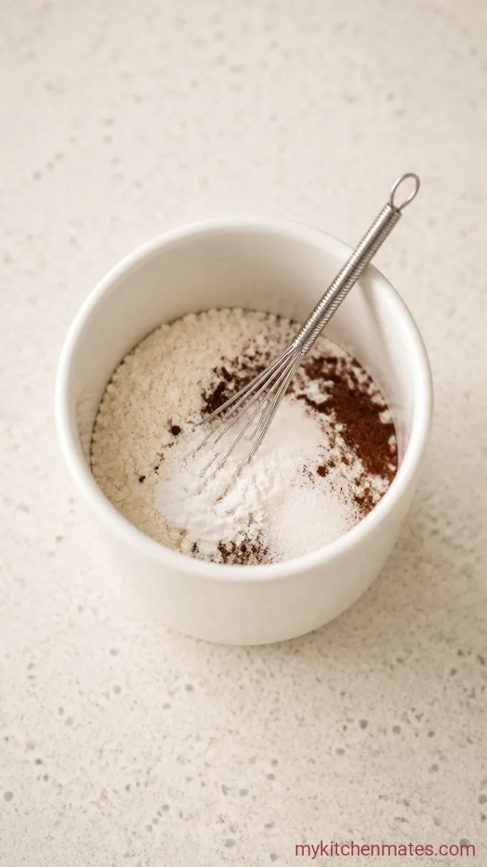 5-Minute Red Velvet Mug Cake Step 1: Mix the Dry Ingredients