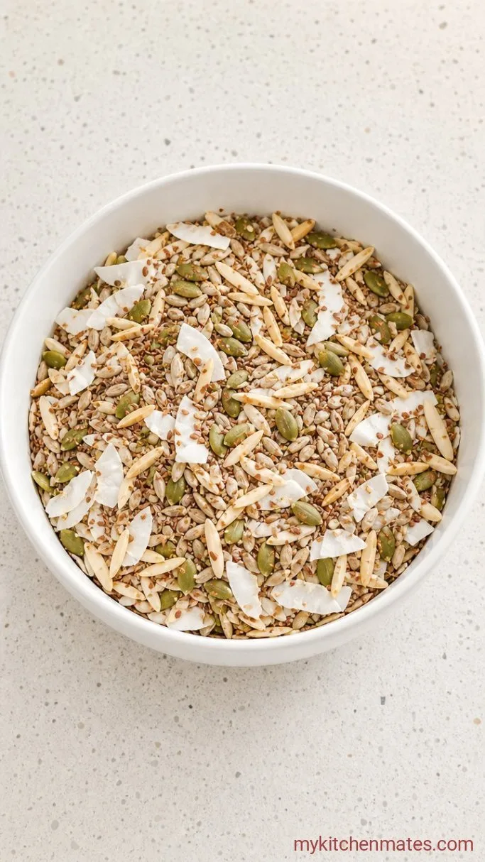 Crunchy Oat-Free Granola with Coconut and Seeds Step 1: Mix the Dry Ingredients