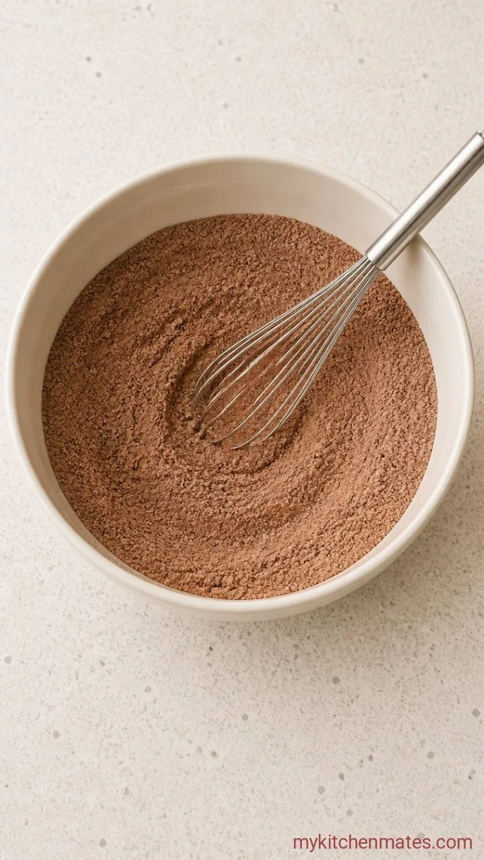 Quick Chocolate Sugar Cookies (Chewy & Rolled in Sugar) Step 1: Mix the Dry Ingredients