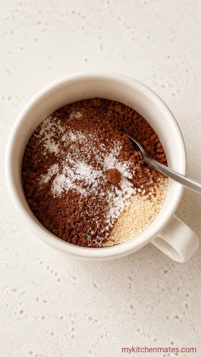 90-Second Keto Mug Brownie Step 1: Mix the Dry Ingredients