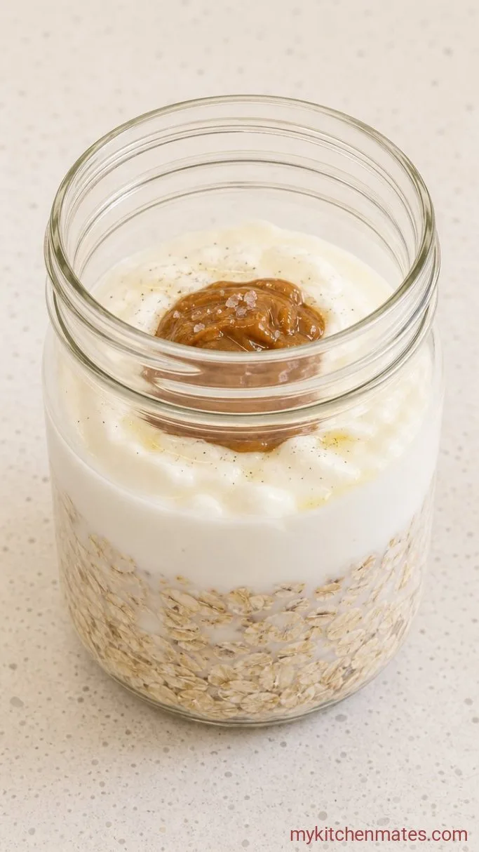 5-Minute Biscoff Overnight Oats Step 1: Mix the Oat Base