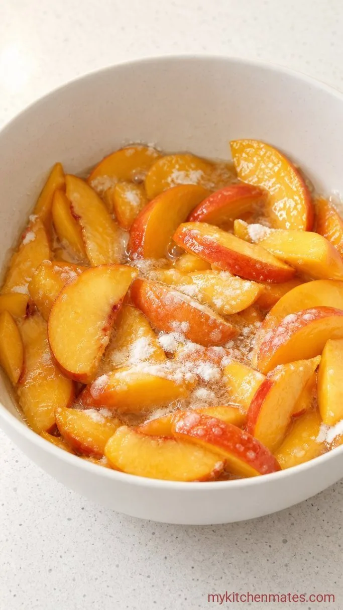 Easy Vegan Peach Cobbler with Fluffy Biscuit Topping Step 1: Mix the Peach Filling