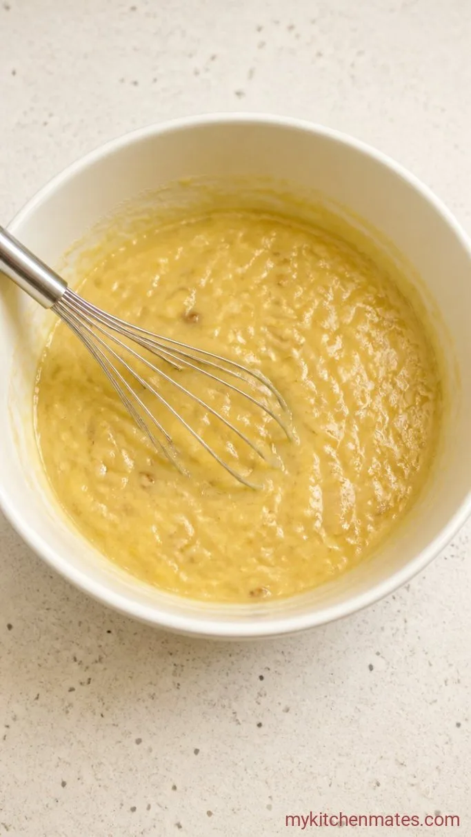 One-Bowl Banana Snack Cake Step 1: Mix the Wet Ingredients