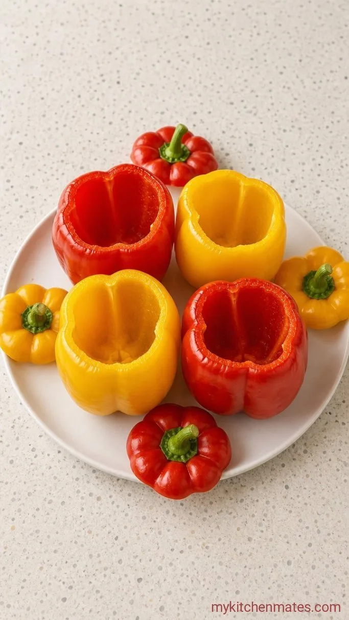 Cheesy Chicken and Rice Stuffed Peppers Step 1: Par-cook the Peppers