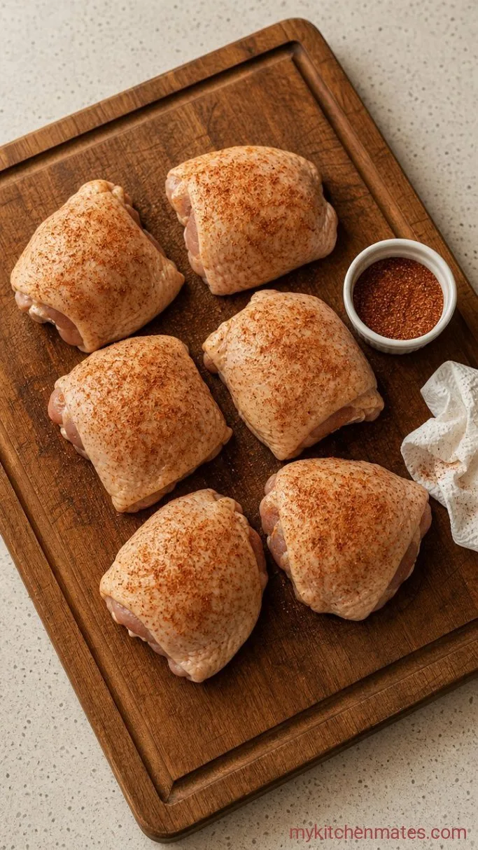 Crispy Baked Chicken Thighs Step 1: Pat the Chicken Dry and Season