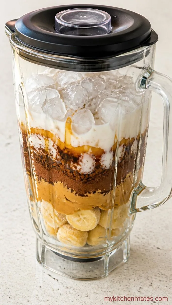 5-Minute Chocolate Peanut Butter Smoothie Step 1: Pile the Ingredients into the Blender