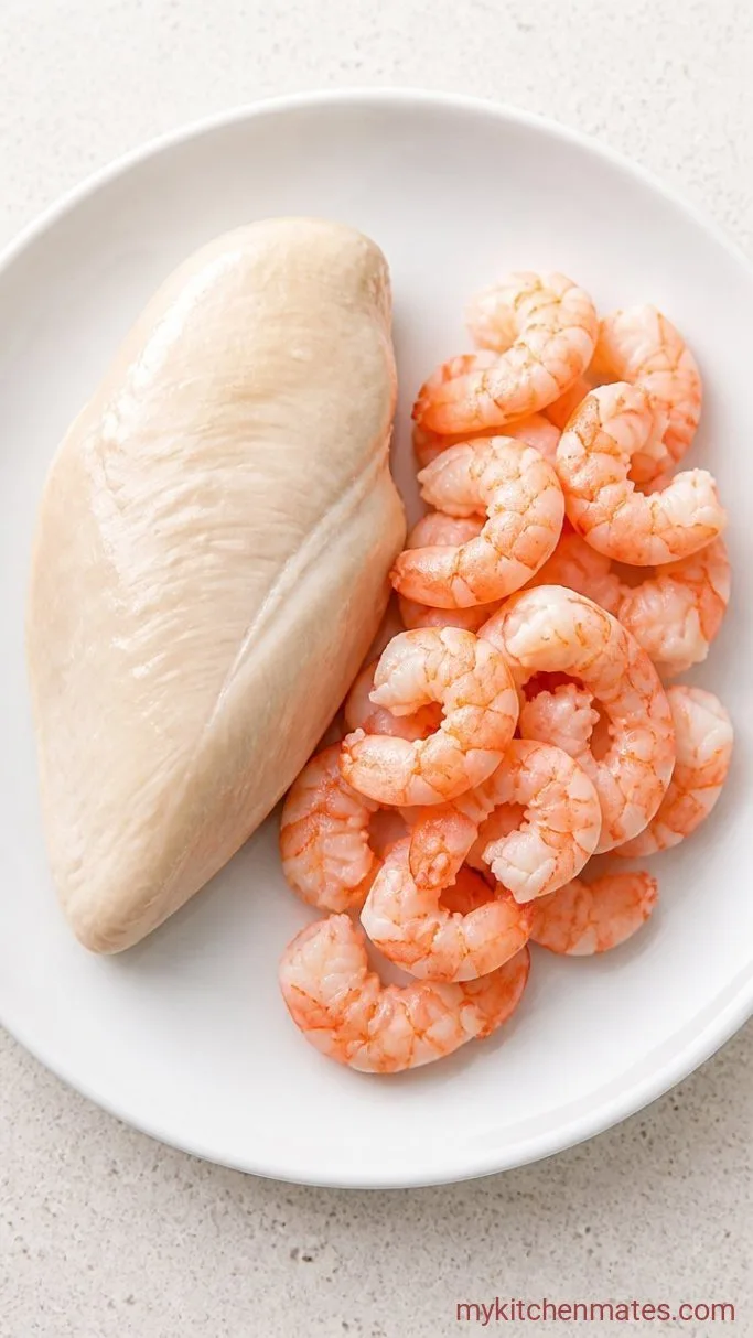 Step 1: Poach the Chicken and Cook the Shrimp