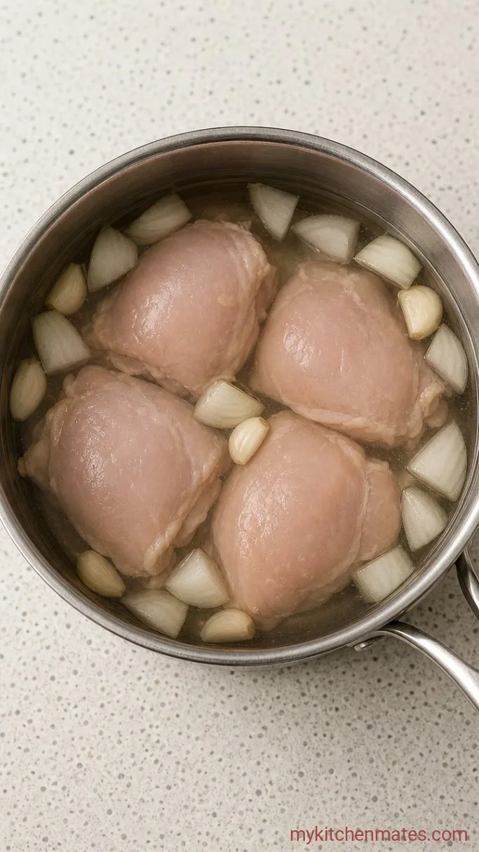 Smoky Chicken Tinga Tacos Step 1: Poach the Chicken