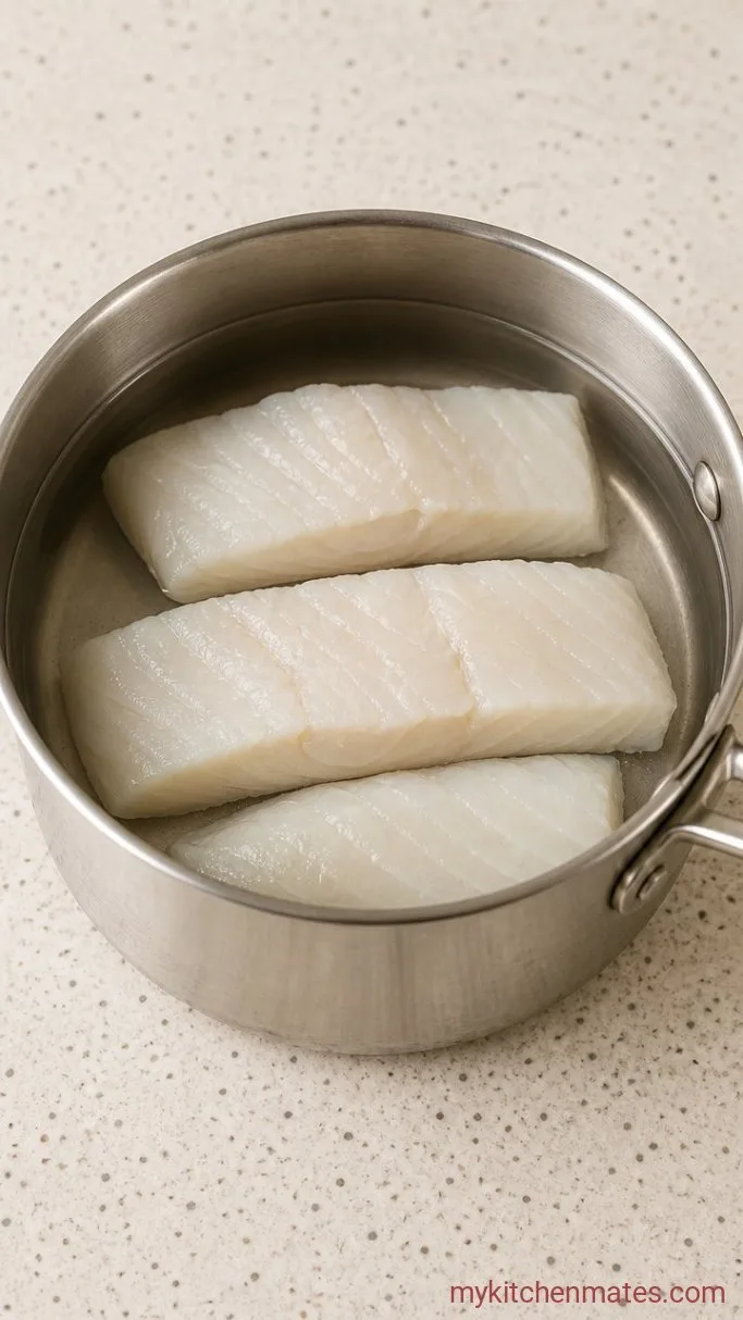 Crispy Cod Fish Cakes with Lemon Dill Sauce Step 1: Poach the Cod