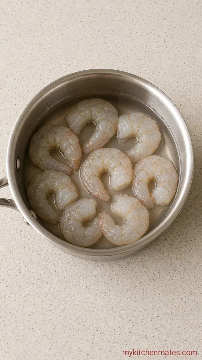 15-Minute Cucumber Shrimp Salad Step 1: Poach the Shrimp