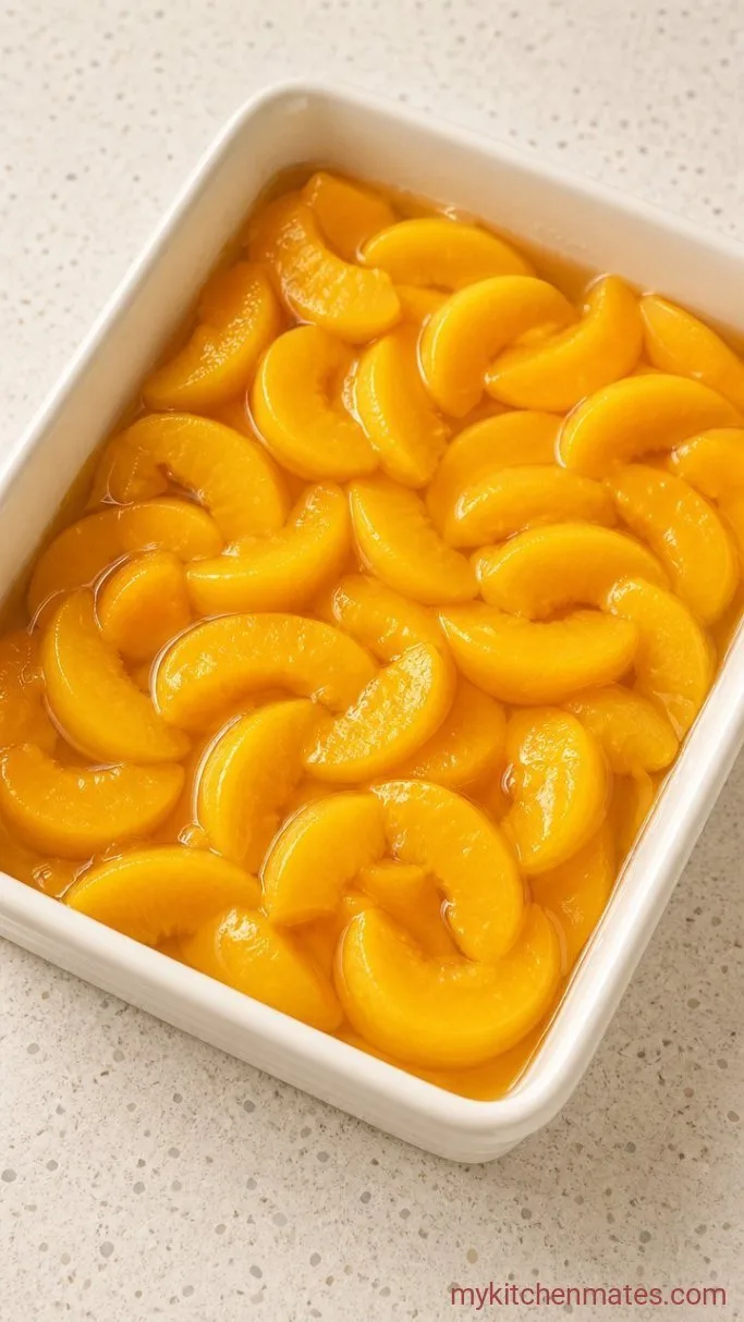 Step 1: Pour the Peaches into the Dish