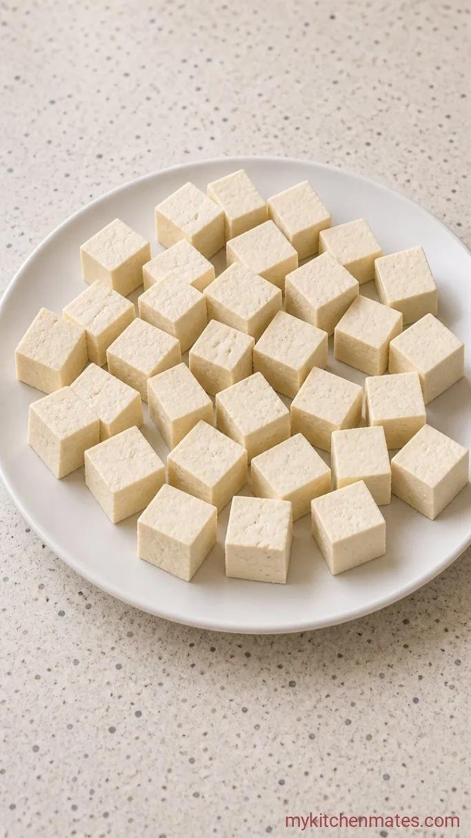Sticky Peanut Butter Tofu (20 Minutes) Step 1: Press and Cube the Tofu