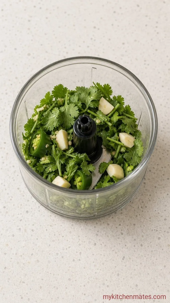 5-Minute Cilantro Lime Sauce Step 1: Pulse the Aromatics and Cilantro