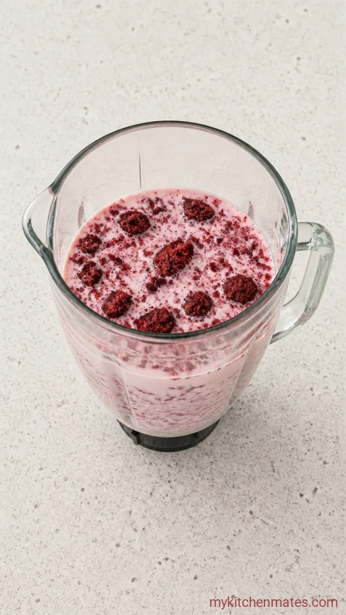 5-Minute Red Velvet Milkshake (3 Ingredients) Step 1: Pulse the Cake and Milk