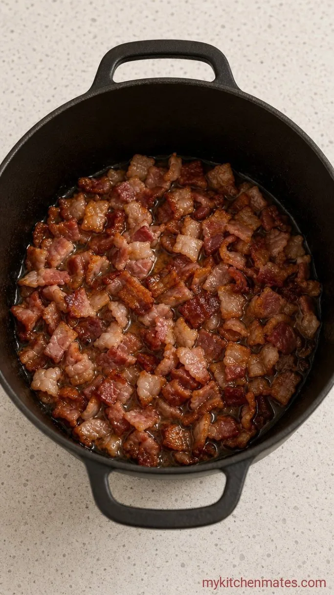 Hearty Old Fashioned Potato Soup Step 1: Render the Bacon