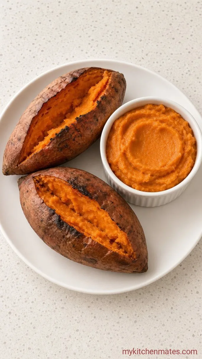 Sweet Potato Cheesecake with Gingersnap Crust Step 1: Roast and Puree the Sweet Potatoes