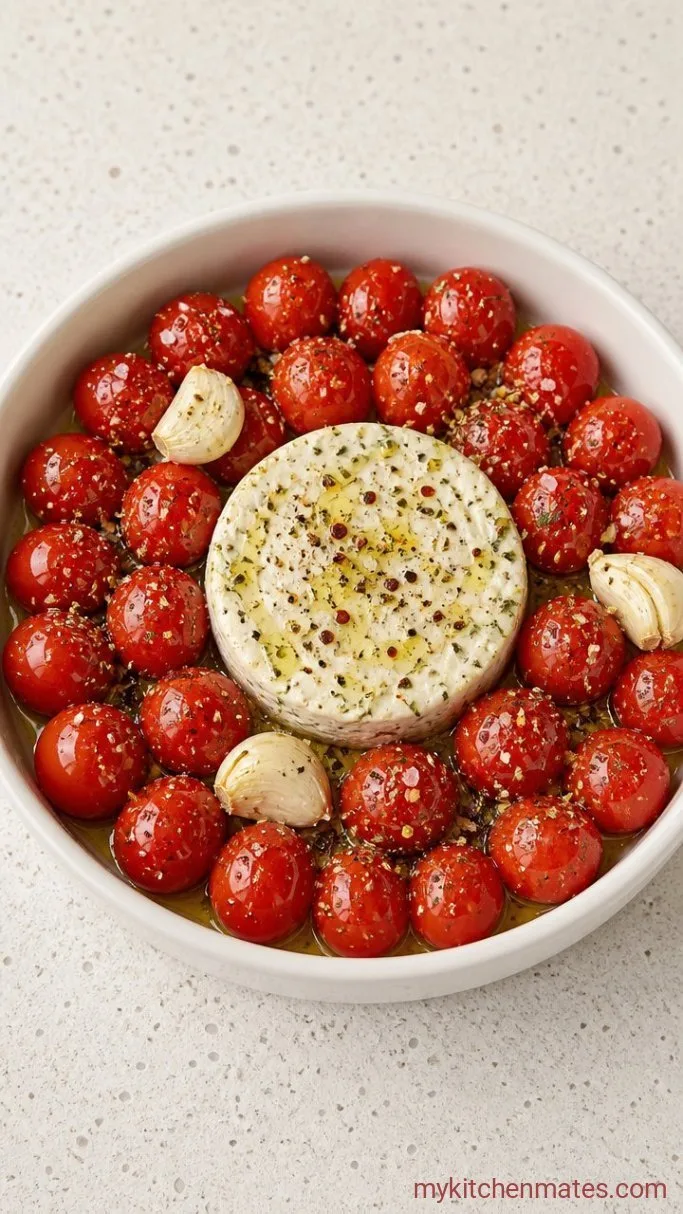 Creamy Baked Boursin Pasta with Cherry Tomatoes Step 1: Roast the Cheese and Tomatoes