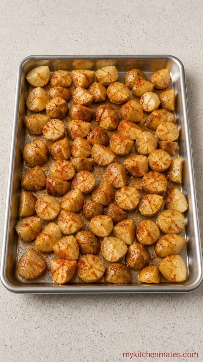 30-Minute Kielbasa Sheet Pan Dinner Step 1: Roast the Potatoes