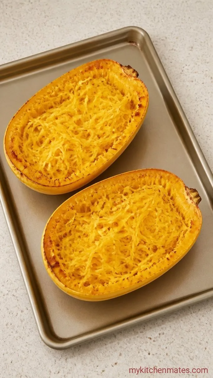 Sheet Pan Roasted Feta Spaghetti Squash Step 1: Roast the Squash Halves